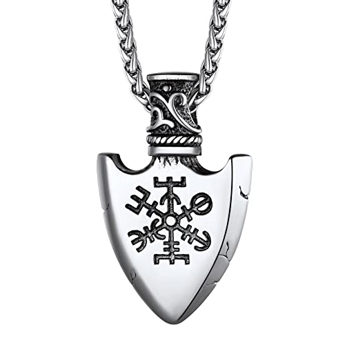 Richsteel Edelstahl Viking Kompass Anhänger Wikinger Stil Vegvisir Anhänger Halskette Punk Wikingerkompass Halskette mit Geschenkebox für Valentinstag Weihnachten von Richsteel