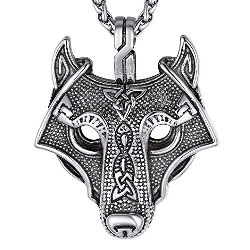 Richsteel edelstahl Wikinger Wolf Anhänger mit Keltischer Knot Viking Wolf Kopf Halskette von Richsteel