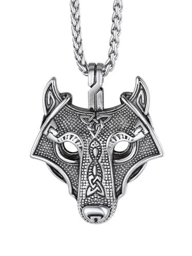 Richsteel edelstahl Wikinger Wolf Anhänger mit Keltischer Knot Viking Wolf Kopf Halskette von Richsteel