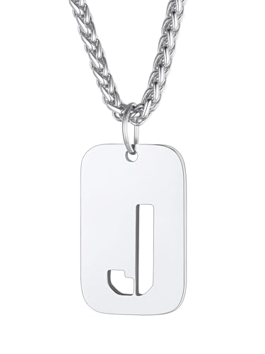 Richsteel Edelstahl anhänger Jungen Erkennungsmarke anhänger mit Buchstabe J Symbol Punk Style Alphabet Kette von Richsteel