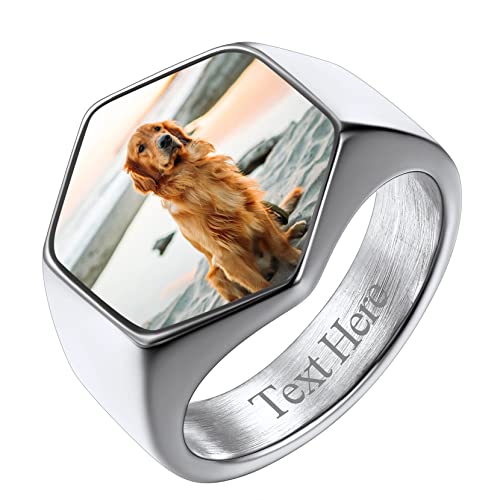 Richsteel Edelsthal Fingerring für Herren Männer 7mm breit Geometrischer Hexagon Ring mit Fotogravur Sechseckig Ring in 59.5 Punk Parnterring für Weihnachten Valentinstag von Richsteel