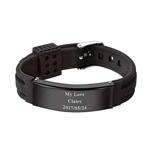 Richsteel Einstellbarer ID Armband Personalisierter Silikon Armband mit Geschenkebox für jeden Tag von Richsteel