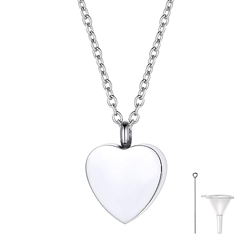 Richsteel Feuerbestattung Halskette aus Edelstahl Silber Herz Urne Anhänger mit 55+5cm O Kette als Meditation Asche Schmuck von Richsteel