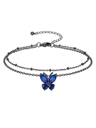 Richsteel Geburtsstein Fußkette für damen Sommer Schmuck Edelstahl Doppelte Fußkettchen Synthetischer Saphir Schmetterling Schwarz September Richsteel Geburtsstein Fußkette für damen Sommer Schmuck Edelstahl Doppelte Fußkettchen Synthetischer Saphir Schmetterling Schwarz September von Richsteel