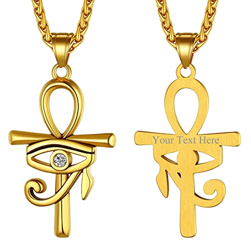 Richsteel Gold Ägyptischer Kreuz mit Horuauge für Herren Männer Personalisierbar Religiöser Ankh Kreuz Anhänger Schutz Schmuck für Freunden Ehemann von Richsteel