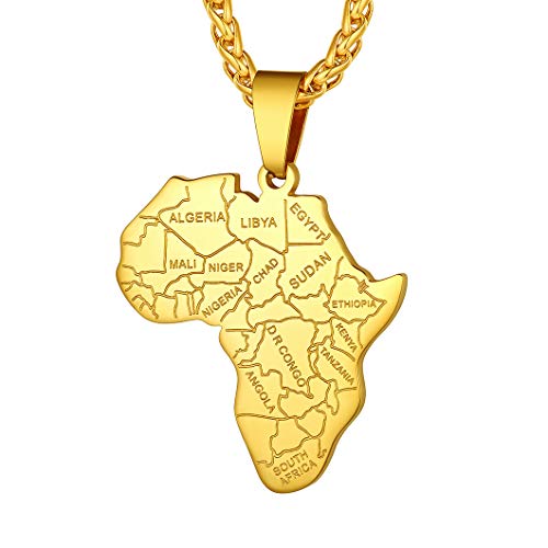 Richsteel Gold Afrika Landkarte Anhänger personalisierter Herren Anhänger mit 55cm+5cm Weizenkette für Vatertag Weihnachten von Richsteel