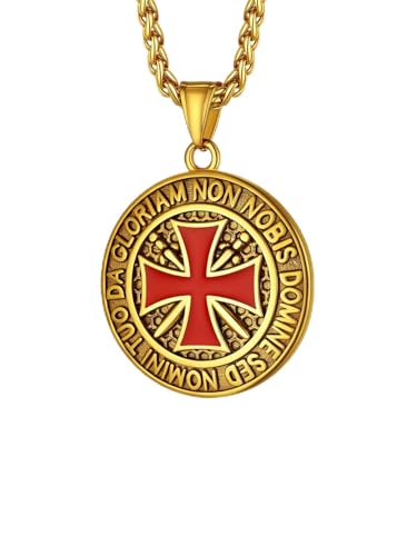 Richsteel Goldener Anhänger für Herren Jungen Punk Tempelritter Kette mit Geschenkebox für Geburtstag Vatertag von Richsteel