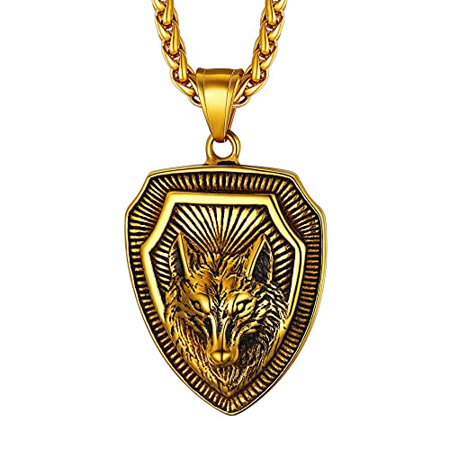 Richsteel goldener Wolf Kette für Herren Männer Punk Viking Wolf Anhänger Halskette für Geburtstag Vatertag Weihnachten von Richsteel