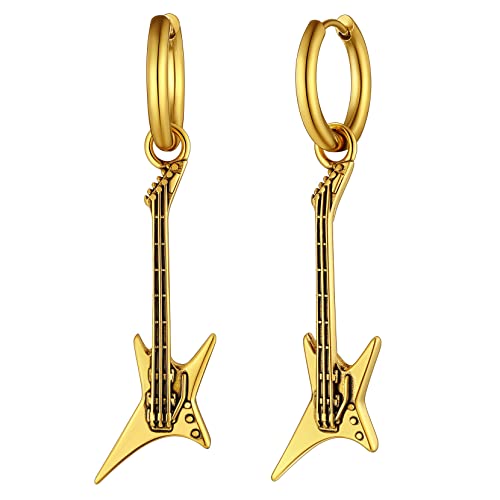 Richsteel Gothic Rock Ohrringe Schmuck für Männer Frauen 2,5 x 12mm Breit Gitarre Gold von Richsteel