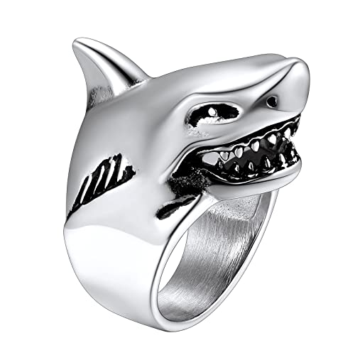 Richsteel Haifisch Ring für Herren Männer Punk Gotik Hai Fingerring in Größe 57 Edelstahl Meerestier Schmuck mit Geschenkebox für Valentinstag Geburtstag von Richsteel