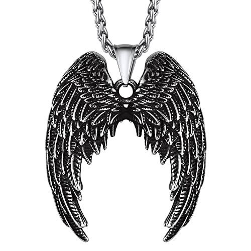 Richsteel Halskette Flügel Anhänger Edelstahl Ritter Templer Viking Kette Seil 55+5CM Silber von Richsteel