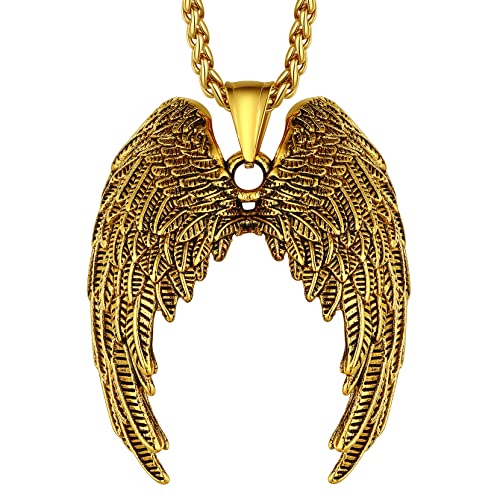 Richsteel Halskette Flügel Anhänger Edelstahl Templer Ritter Wikinger Kette Seil 55+5CM Gold von Richsteel