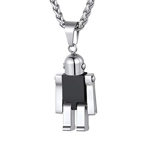 Richsteel Halskette Roboter Anhänger Steampunk Schmuck für Männer Jungen Technologische Innovation Edelstahl Schwarz Stahl Zweifarbig Kette 55+5 CM von Richsteel