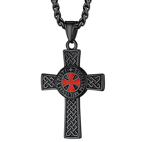 Richsteel Schwarz Kreuz Halskette für Herren Jungen Punk Tempelritter Anhänger mit Geschenekbox für Freunden Ehemann von Richsteel