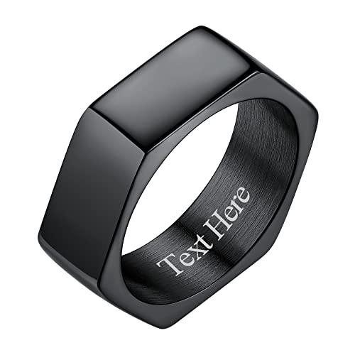 Richsteel Herren Fingerring aus gravierbar 7mm breit Geometrischer Hexagon Ring Herren Männer Fingerring für Weihnachten Valentinstag Geburtstag von Richsteel