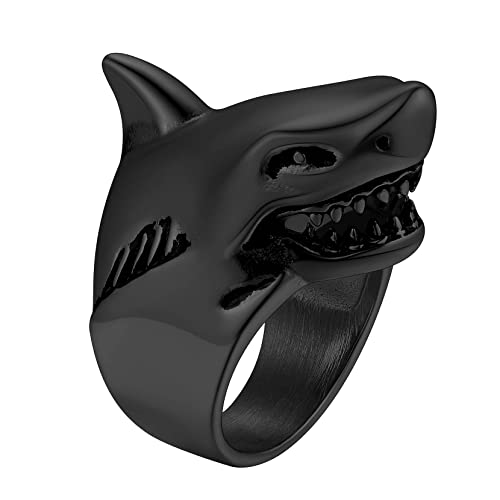 Richsteel Herren Männer Fingerring Punk Gotik Hai Fingerring in Größe 70 Schwarz Meerestier Hai Schmuck mit Geschenkebox für Valentinstag Geburtstag von Richsteel