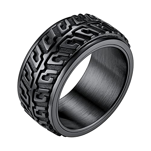 Richsteel Herren Männer Spinnerring Schwarz Mechaniker Reifen Fingerring 10mm breit Zappel Bandring mit Geschenkebox für Freunden Ehemann Model von Richsteel