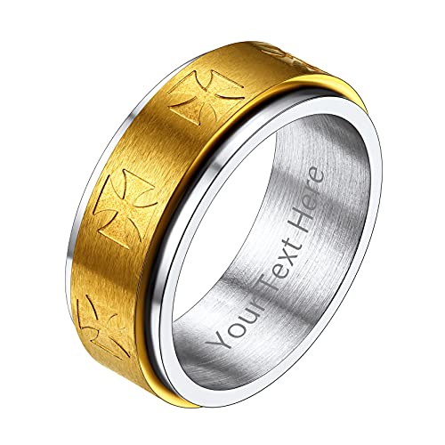 Richsteel Herren Männer Spinnerring goldener Tempelritter Fingerring 10mm breit Personalisierter Bandring mit Geschenkebox für Freunden Ehemann Model von Richsteel