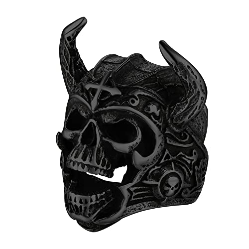 Richsteel Herren Männer Totenkopf Fingerring Punk Gotik Fingerring in Größe 70 Schwarz Totenkopf Schädel Schmuck mit Geschenkebox für Valentinstag Geburtstag von Richsteel