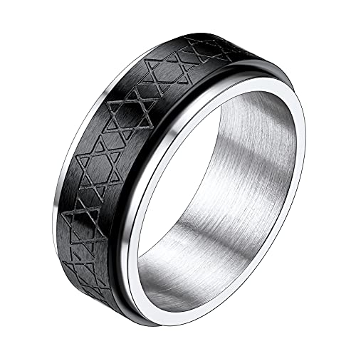 Richsteel Herren Männer Zappleband Ring Davidstern Fingerring schwarz 10mm breit Spinnerring Biker Fingerring mit Geschenkebox für Weihnachten Valentinstag Geburtstag von Richsteel