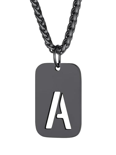 Richsteel Herren anhänger Buchstabe Dog Tag Kette mit Geschenkebox Partnerkette Namenskette für Valentinstag Geburtstag Weihnachten von Richsteel