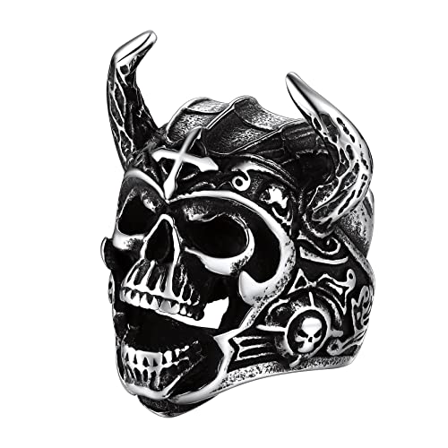 Richsteel Horn Totenkopf Fingerring für Herren Männer Punk Gotik Totenkopf Ring in Größe 62 Schädel Schmuck mit Geschenkebox für Geburtstag Valentinstag von Richsteel