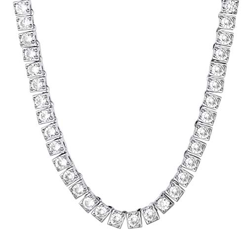 Richsteel Ice Out Tennis Chain 4mm Breit 46cm lang Platin Halskette mit 86 Zirkonia Bling Schmuck für Damen an jeden Alter von Richsteel
