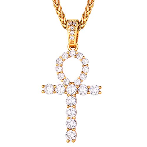 Richsteel CZ Collier kette veränderbare 18k vergoldete Weizenkette mit Anhänger ägyptischen Kreuz mit Zirkonia Liebsten… von Richsteel