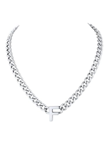 Richsteel Initial Herren Damen Halskette F Cuban Link Kette für Frauen Silber Schmuck Valentinstag Geschenke für Ihn/Her von Richsteel