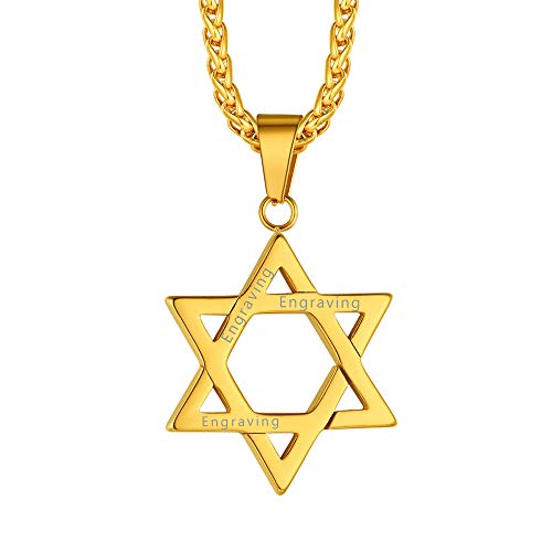Richsteel Klassische Davidstern-Anhänger Halskette für Damen und Herren, personalisierbar, Schwarz/vergoldet/Edelstahl, jüdischer Schmuck, mit Geschenkverpackung, Gold Edelstahl von Richsteel