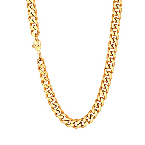 Richsteel 9mm Herren Männer Kette 71cm lang goldene kubanische Kette Hip pop Cuban Link Chain Punk Panzerkette Halskette mit Geschenkebox von Richsteel