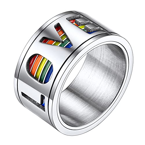 Richsteel LGBT Fingerring für Herren Damen Regenbogen Fingerring mit bunten Herzen Spinnerring Bandring Rainbow Fingerring für Valentinstag Geburtstag von Richsteel