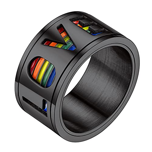 Richsteel LGBT Fingerring mit bunten Herzen Regenbogen Fingerring Spinnerring Bandring Rainbowe Fingerring mit Geschenkebox für Damen Herren von Richsteel