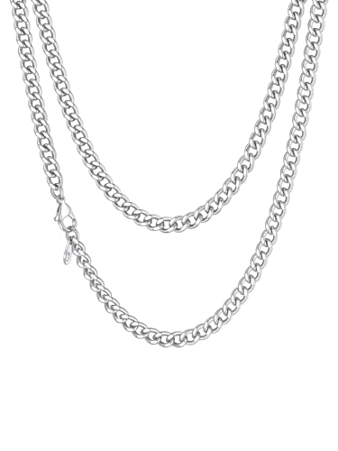 Richsteel herren Kette 3mm breit 66cm Kubanische Kette aus Edelstahl Panzerkette Halskette in Silber für Frauen und Männer von Richsteel