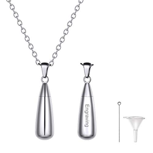 Richsteel Memorial Asche Andenken mit Gravur aus 316L Edelstahl Teardrop Anhänger mit 46+5cm Rolokette als Erinnerung Andenken für Unisex von Richsteel