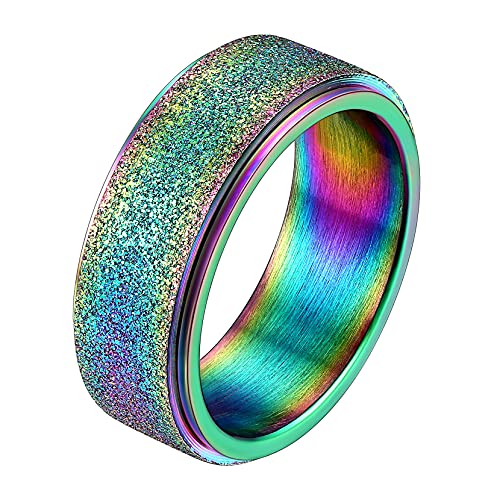 Anti Stress Ring Drehbarer Ring Größe 64 Edelstahl mit Sandgestrahltem Bunten Band Breite 8mm - Modeschmuck für Männer Frauen von Richsteel