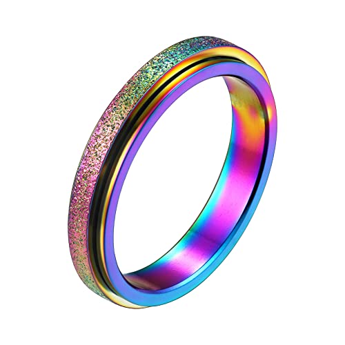 Anti Stress Ring Drehbarer Ring Größe 64 Edelstahl mit Sandgestrahltem Bunten Band Breite 8mm - Modeschmuck für Männer Frauen von Richsteel