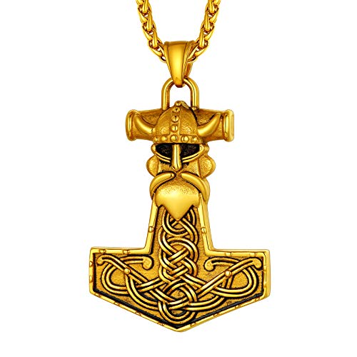 Richsteel Mjölnir Halskette mit Odin Helm Thors Hammer Anhänger Wikinger Schmuck für Weihnachten Geburtstag von Richsteel