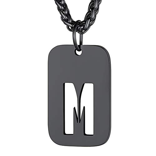 Richsteel Namen Buchstabe M Kette mit Dog Tag Anhänger Edelstahl Namenskette für Damen Herren mit 55cm+5cm lang Weizenkette von Richsteel