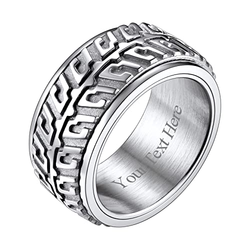 Richsteel Personalisierter Spinnerring Herren Männer Zappel Bandring 10mm Mechaniker Reifen Fingerring Punk Biker Bandring für Weihnachten Valentinstag Geburtstag von Richsteel