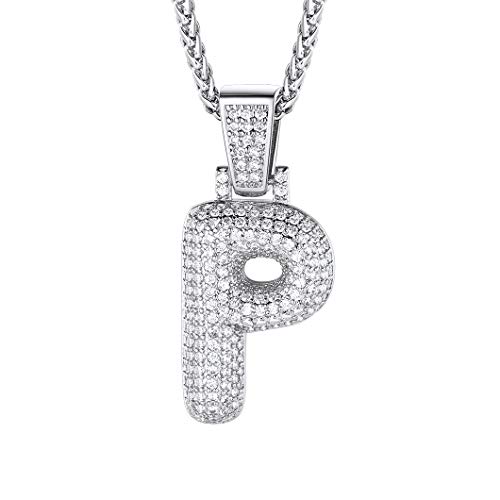 Richsteel Platin Bubble Kette P Bling Bling Kette P CZ Anhänger Bling Schmuck für Kinder und Jugendlichen von Richsteel