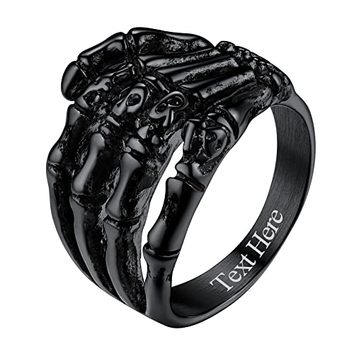 Richsteel Punk Gotik Bandring für Herren Männer Schwarz skelett Fingerring mit Gravur Knochenhand Ring in Ringgröße 70 für Valentinstag Vatertag von Richsteel