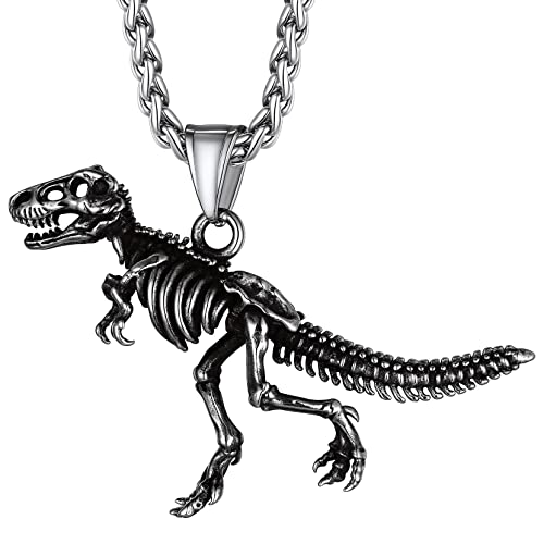 Richsteel Punk Gotik Dinosaurier Halskette für Herren Jungen Hip pop T-Rex Modeschmuck Edelstahl Dinosaurier Skelett Kettenanhänger für Geburtstag Weihnachten Vatertag von Richsteel