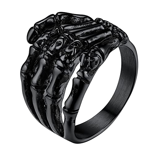 Richsteel Punk Gotik Skelett Fingerknochen Fingerring Schwarz Bandring hochglanzpolierter Fingerring in Ringgröße 67.2 für Herren Männer von Richsteel