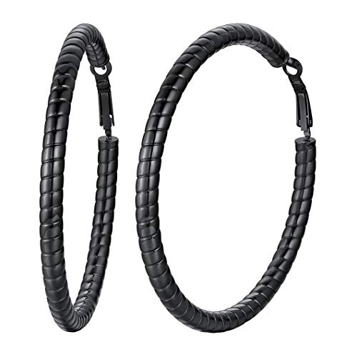 Richsteel Punk Ohrstecker 70mm schwarz Hoop Creolen Ohrstecker mit Gewinde für Damen Herren Mädchen von Richsteel