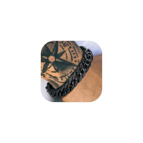 Richsteel Punk Panzerarmband 12mm breit 23cm lang Kubanische Armskette Schwarz Partnerarmband mit Geschenkebox für Paar Pärchen von Richsteel