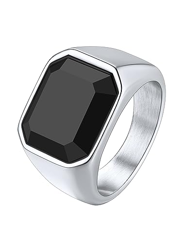 Richsteel Onyx Ring Herren Edelstahl Ring mit Stein Damen Achat Biker Größe 69.7mm Silber von Richsteel