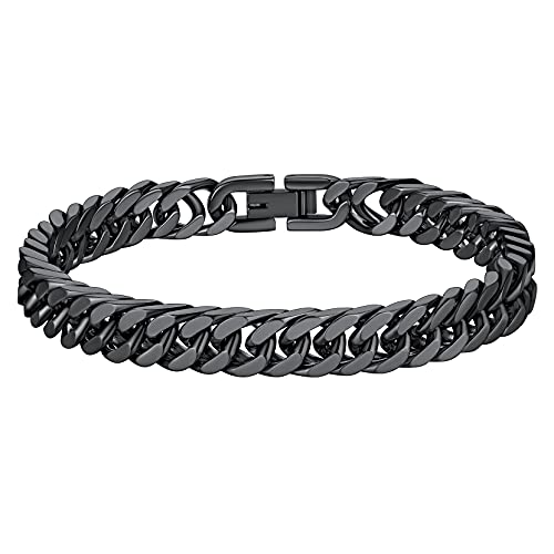 Richsteel Schwarz Armband für Herren Jungen 8mm Panzerarmband 23cm lang Hip Pop Armschmuck für Geburtstag Valentinstag von Richsteel