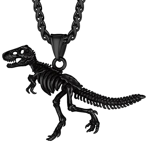 Richsteel Schwarz Dinosaurier Anhänger Halskette für Herren Männer Punk T-Rex Modeschmuck Schwarz Dinosaurier Skelett Kettenanhänger mit Geschenkebox für Freunden Ehemann von Richsteel