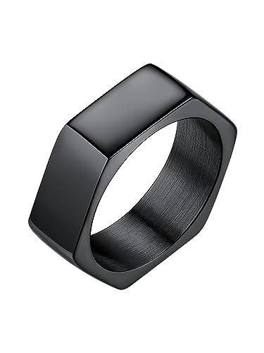 Richsteel Schwarz Herren Ring 7mm breit Punk Geometrischer Hexagon Fingerring Sechseckig Ring mit Geschenkebox für Weihnachten Valentinstag von Richsteel